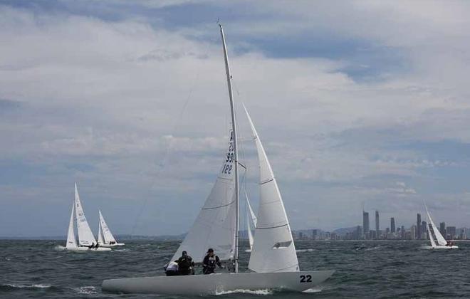 The Boat skippered by Jake Gunther, out on the course today in the Etchells National Championship practice race. © Michael Jennings